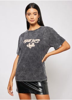 Buy Slogan Print Boyfriend T-Shirt in UAE