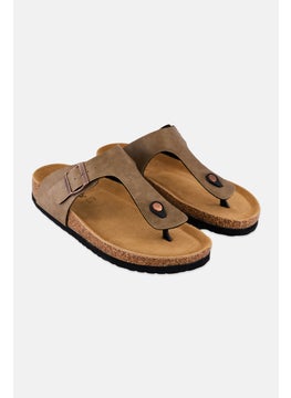 Buy Men Leather Slip On Cork Sandals, Tan in UAE