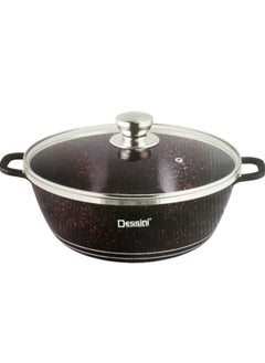 Buy Ceramic Non-Stick Casserole Cooking Pot With Lid Black/Red/Clear 32cm in UAE