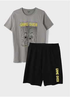 اشتري Crew Neck Printed Boy's T-Shirt and Shorts 2-Piece Set في مصر