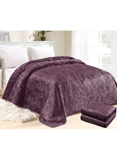 Buy 4Kg Luxury Plush Fleece Blanket, Bed Blanket King Size 220 x 240 cm Soft, Warm, Weighted Solid Color Embossed Blanket for Bed, Purple in Saudi Arabia