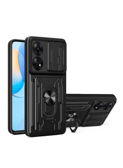 Buy Protective Case with Slide Camera Cover and 360°Rotate Ring Kickstand Heavy Duty Protective Phone Case for OPPO A60 4G Black in Saudi Arabia