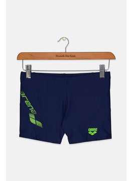 Buy Men Printed Drawstring Swimwear Trunks, Navy Blue and Lime Green in Saudi Arabia