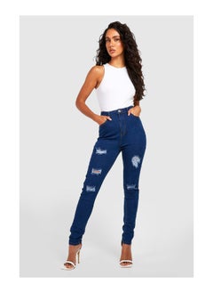 Buy Basics High Waisted Extreme Ripped Skinny Jeans in UAE