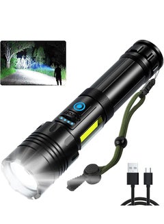 Buy Rechargeable Flashlight, 10000 High Lumens torch light with COB Sidelight, Most Powerful 26650 Battery, 7 Light Modes, Zoomable, ipx4 Waterproof, for Emergency, Camping,phone charging Torch XHP70 in Saudi Arabia