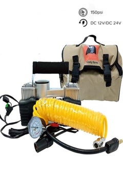 Buy Heavy Duty Double Cylinder 2 Pistum Car Tire Inflator and Compressor with Bag for Easy Carrying and Storage in Saudi Arabia