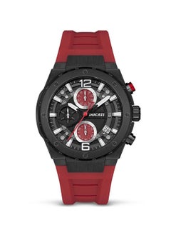 اشتري DT003 Men's Chronograph Watch with 43.5mm Case, Black Partial See-Through Dial, Red Accents, Silicone Strap, Water Resistant في الامارات