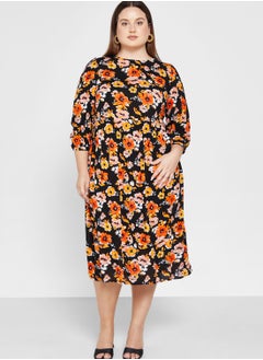 Buy Floral Print Ruffle Detail Dress in UAE