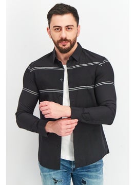 Buy Men Regular Fit Long Sleeve Stripe Casual Shirt, Black in Saudi Arabia