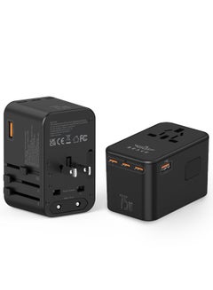 Buy Universal Travel Adapter, GaN Series 75W International Charger with 2 USB Ports & 3 Type-C PD Fast Charging, Worldwide Wall Adaptor for iPhone, Samsung, Laptops, Type A/C/G/I (USA/UK/EU/AUS), Black in UAE