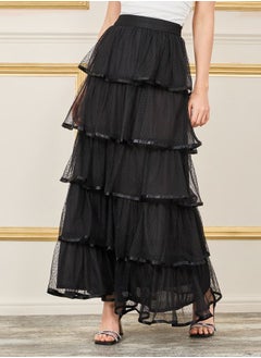 اشتري Swiss Dobby Mesh Layer Tiered Maxi Skirt في السعودية