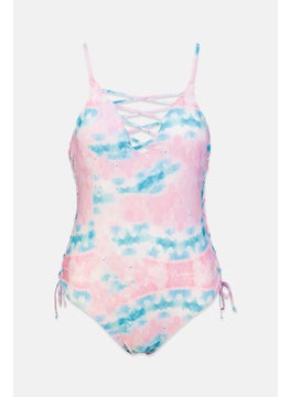 اشتري Women One Piece Tie,dye Swimsuit, Pink Combo في السعودية