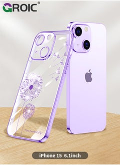 اشتري Designed for iPhone 15 Case, Clear with Floral Pattern Design, Shockproof Protective Cover,Plated Dandelion Designed Phone Shell for iPhone 15 6.1 Inch في الامارات