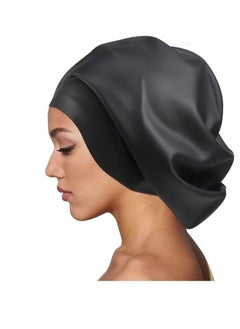 اشتري Silicone Swim Cap for Women Men Extra Large Special Design Swimming Cap Waterproof Bathing Cap Swim Hat for Very Long Hair Braids Thick Curly Hair Keep Your Hair Dry Black في الامارات