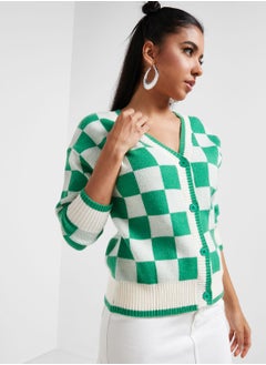 Buy Checkered Intarsia Cardigan in Saudi Arabia