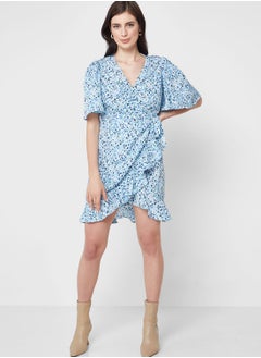 Buy Floral Printed Ruffle Detail Wrap Dress in UAE