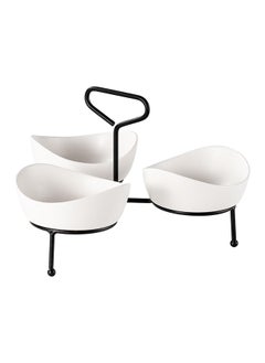 Buy Shallow Porcelain 3-13cm Bowl Serving Set with Black Stand Rack - in UAE