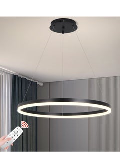 اشتري Classic Circular Chandelier Dining Room Table light,Remote Dia 60cm Ring Black Modern LED Chandelier for Bedroom, Acrylic Adjustable Color Temperature Chandelier Lamp(34W,60cm) في الامارات