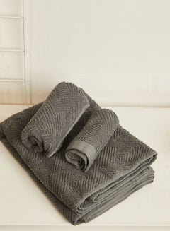 Buy Grey Set Of 3 Face Hand & Bath Towel in Saudi Arabia