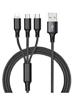 Buy 3-in-1 Multifunctional Charging Cable (1.2M) | Nylon Braided USB to Type-C/Micro-USB/Lightning | Quick Charge Adapter for Smartphones & Tablets | Matte Round Cord | 5-10W Power in UAE