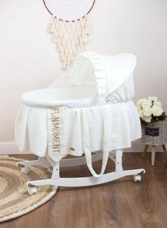 Buy Baby cradle Moses basket for children with mosquito net with white holder with wheels in UAE
