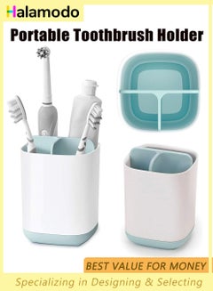 Buy Toothbrush Holder, Bathroom Multifunctional Toothbrush and Toothpaste Holder, White/Blue, Detachable Organizer, Small in Saudi Arabia