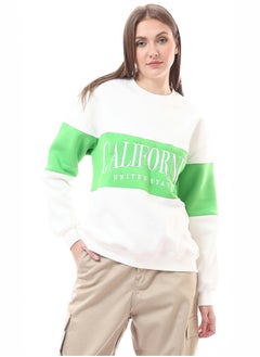 Buy Crew Neck Sweatshirt with Front Stitches - Off-White & Green in Egypt