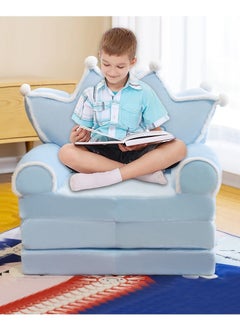 اشتري Foldable 2 in 1 Kids Cartoon Sofa, Children Plush Backrest Armchair Bed and Flip Open Couch Seat Chair with 3 Floor Pad في السعودية