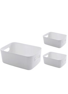 Buy White Storage Bin with Handles Pack of 3 Large Capacity Organizer Multi-Use Storage Box with Handles Durable Storage Basket for Bathroom Restroom Kitchen and Livingroom in UAE