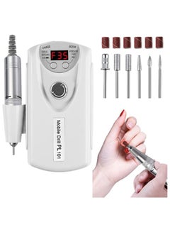 Buy Electric Nail Drill, Professional Rechargeable 35000RPM Nail File Machine, Portable Acrylic Gel Grinder Tools with 6 Bits and Sanding Bands, Manicure Pedicure Polishing Shape Tools, White in Saudi Arabia