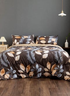 Buy Reversible Comforter set of 4 pieces 220*240cm Leaves Design, Cedar Brown Color. in UAE