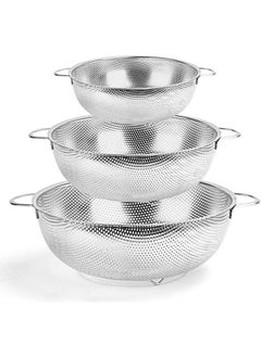 Buy Set Of 3 Stainless Steel Micro Perforated Colanders Strainers Silver in Egypt