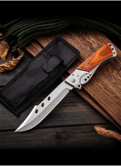 اشتري 3cr13 Stainless Steel High Hardness Solid Wood handle Multi-functional Three-fold Dovetail Knife Wirh Knife Sheath في السعودية