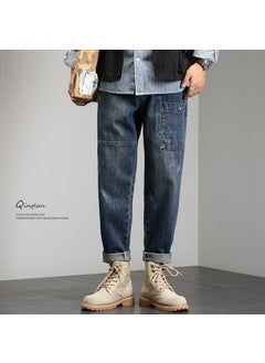 Buy Spring Retro Fleece-lined Denim Jeans Men Loose Fit Blue regular in Saudi Arabia