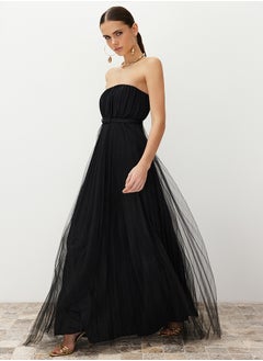 اشتري Black A-Cut Knitted Tulle Long Elegant Evening Dress TPRSS24AE00090 في مصر