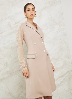 اشتري Notch Lapel Textured Sleeve Blazer Mini Dress في السعودية