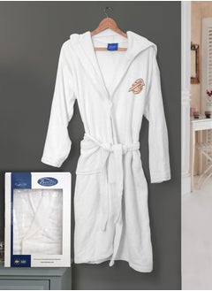 Buy Cotton bathrobe with a pocket and a head cover for unisex, 100% Egyptian cotton, ultra-soft, highly water-absorbent, color-fast and modern, ideal for daily use, resorts and spas. Comes in an elegant S in UAE