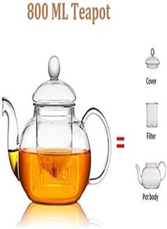 Buy Lushh Borosilicate Heat-Resistant Glass Tea Pot Set, Infuser Teapot 800 Ml+ Tea Warmer+ 80 Ml Double Wall Cup 6Pcs in UAE