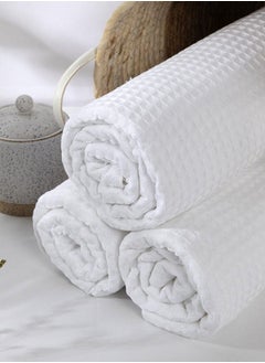 اشتري Spa Waffle Terry Reversible Bath Sheet, White – 500 GSM, 85x165 cm في الامارات