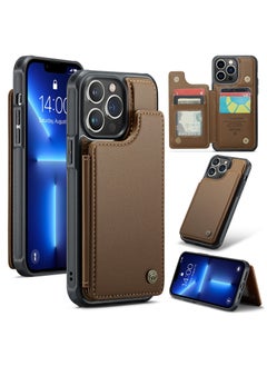 Buy Wallet Case for iPhone 15 Pro Max, Premium Handmade Durable PU Leather Slim Shockproof Case with [Double Magnetic Clasp] [Card Holder] [Kickstand] [RFID Blocking] (Brown) in Egypt