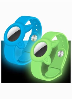 Buy Wristbands for Apple Airtag, SYOSI Soft Silicone Watch Band, Anti-lost, Waterproof and Sweatproof Portable Wrist Strap Elderly Children, 2Pcs (Fluorescent Blue+Fluorescent Green) in Saudi Arabia