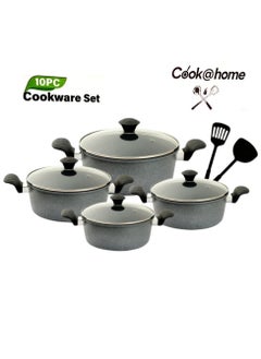 Buy Granite-Coated Pots Set with Non-Stick Surfaces and Glass Lids, 10 Pieces - Gray Color in Saudi Arabia