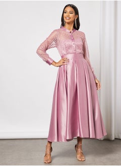 Buy Long Sleeved Lace Bodice Dress in Saudi Arabia