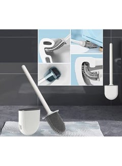 Buy Durable Effortless Silicone Long Handle Toilet Brush With Wall Mounted Holder. Non-Slip Long Plastic Handle, with Bendable Brush Head, Easy to Clean The Corners of The Toilet, Easy to Install (White) in UAE