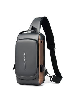 Buy Waterproof Anti Theft Sling Bag for Men with USB Charging Port,Grey and Gold in Saudi Arabia