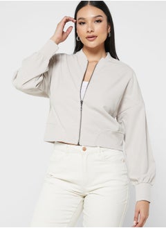 Buy Cuff Sleeve Zip Detail Jacket in UAE