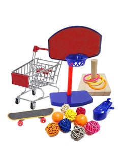 اشتري 4Pcs Bird Training Intelligence Toys Set Included Training Basketball, Colorful Stacking Rings, Mini Skateboard and Shopping Cart Toy, Sepak Takraw for Parrots, Budgies, Cockatiel, Parakeet في الامارات