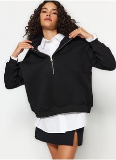 اشتري Black Oversize/Wide Fit Half Zipper Thick Inside Fleece Knitted Sweatshirt TWOAW24SW00416 في مصر