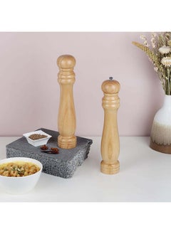 Buy Loretta Pepper Mills & Salt Shakers Set Rubber Wood Natural Rubber Wood Whole Pepper Corn And Salt Kitchen Grinder Suitable For Home And Restaurant L6Xw6Xh30.5Cm - Clear in UAE