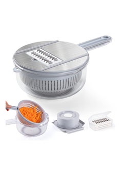 اشتري Vegetable Mandoline Slicer, New Upgrade Version 10 in 1 Kitchen Vegetable Cutter and Slicer, Stainless steel Kitchen Multipurpose Julienne Grater with Hand Guard, Drain Basket and Container في السعودية